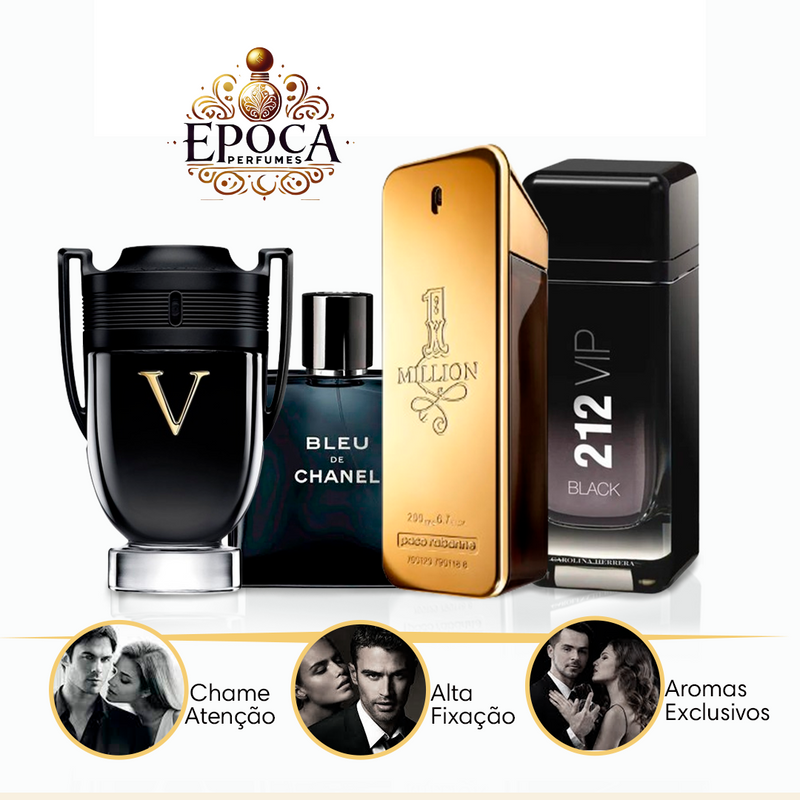 KIT 4 Perfumes Masculinos Importados (100ml) - 1 million +212 Vip +Invictus Victory +Bleu